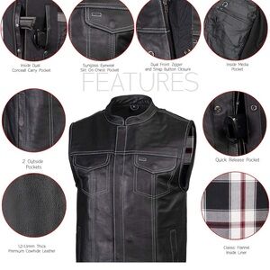 Men's Black Leather Motorcycle Vest XS-13004 Dagger